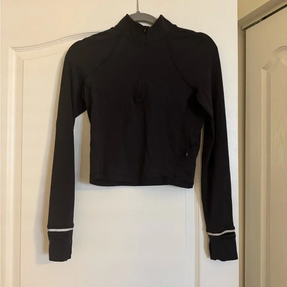 lululemon athletica Black Rulu Cropped Half Zip Long Sleeve - Picture 2 of 4